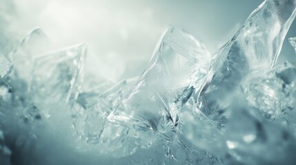 Fototapeta premium Intricate ice formations glisten under soft light in a cool atmosphere