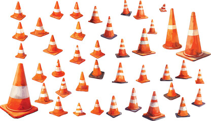 traffic cone watercolor clipart