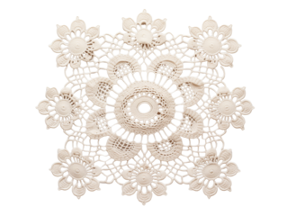 A delicate lace doily with intricate designs, isolated on transparent background