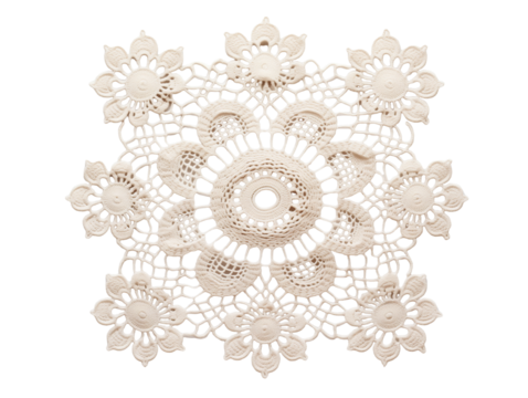 A delicate lace doily with intricate designs, isolated on transparent background