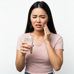 Asian Woman Struggling with Sensitive Teeth and Oral Discomfort While Drinking Cold Beverages
