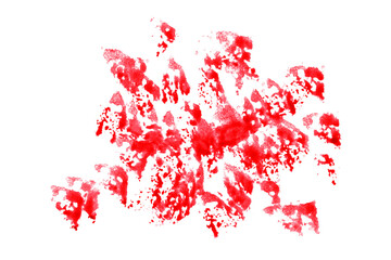 Bright red watercolor or ink stain with watercolor marks on transparent background.