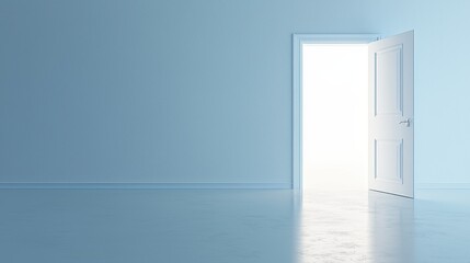 Open Door in Minimalist Room with Soft Light Inviting Serenity and New Possibilities in Calm Atmosphere