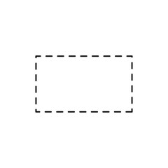 Rectangular shape with dashed cut here line for coupon, discount, sale ticket. Dotted figures isolated on white background. dotted rectangle clipart. Vector illustration. Eps file 25.