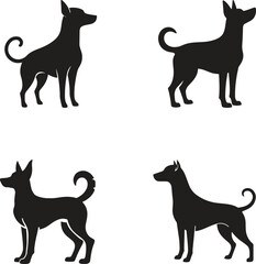 Collection of dog silhouettes in different poses icon vector illustration isolate on white background