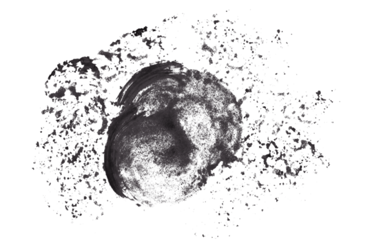Bright black watercolor or ink stains with watercolor marks on transparent background.