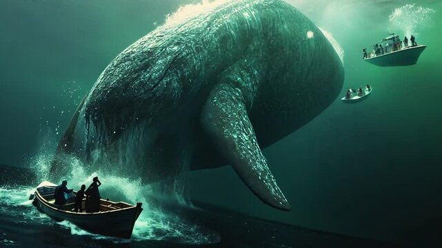 Awe-Inspiring Encounter: Giant Whale Emerges Beneath Small Boats in the Deep Ocean