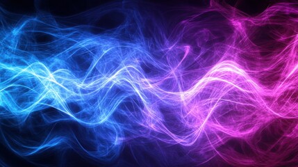 Obraz premium Vibrant flowing waves of blue and pink light create a dynamic visual display in a dark environment