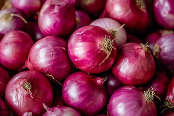 Pile of Red Onions Freshly Harvested Close Up for Cooking