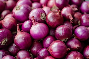 Pile of Fresh Red Onions for Sale at a Market