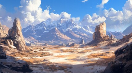 Naklejka premium Majestic mountain range landscape with towering rock formations and scenic view