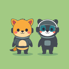 Cute Astronaut Animals Vector Illustration