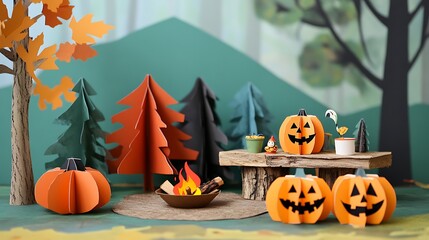 Papercraft Halloween Campfire Scene.