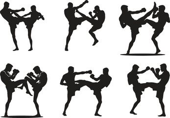 Kickboxing Silhouette Dynamic Sparring and Combat Vector Illustration