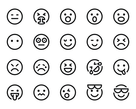 Outline icons set for Emojis, smiley, emotion.