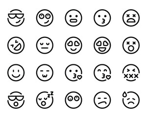 Outline icons set for Emojis, smiley, emotion.