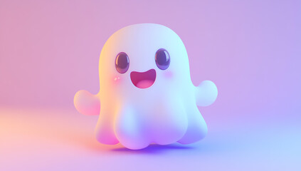 Cute ghost, colorful gradient color scheme, gradient background, solid white background.