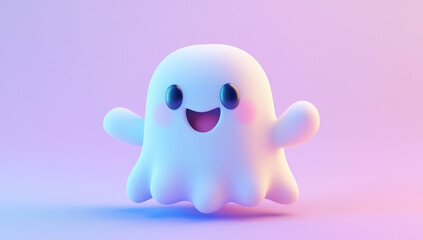 Cute ghost, colorful gradient color scheme, gradient background, solid white background.