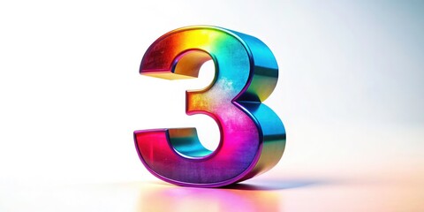 Colorful Number Three, Digit 3, White Background, Stock Photo,  Isolated 3,  Large Number Three Image,  Bright Number Three