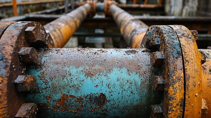 Detailed view of vintage, weathered pipelines with corroded connections and aged metal - Powered by Adobe