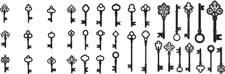Collection of Vintage Keys silhouette flat design vector icon illustration isolate on white background