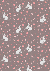 delicate seamless pattern hare heart flowers leaves