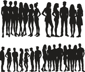 Group of people silhouettes flat design vector illustration isolate on white background