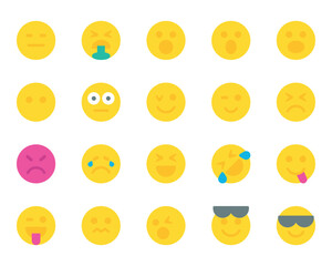 Fototapeta premium Flat color icons set for Emojis, smiley, emotion.