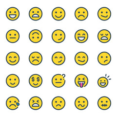 Filled outline icons set for Emojis, smiley, emotion.