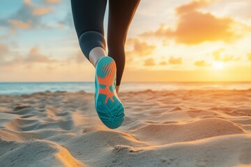 Person Running on Beach During Sunset Wearing Athletic Shoes Closeup