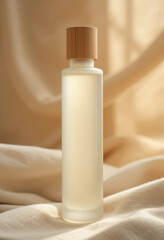 Frosted Glass Perfume Bottle with Bamboo Cap - Cosmetic Product Photography