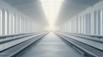 White Conveyor Belts in Hallway.