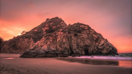 Large cliff on the Pfeiffer Beach in the USA during sunset


