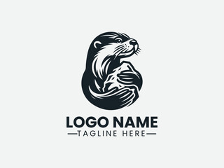Otter with Favorite Stone Logo Design, Stone Loving Otter Logo, Cute Otter Stone Logo