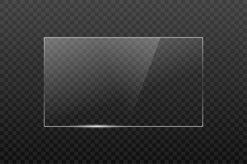 Clear glass overlay 16 х 9 with transparency grid background layer. Isolated screen reflect vector illustration