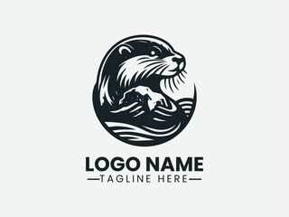 otter portrait within oval frame. Wildlife emblem logo