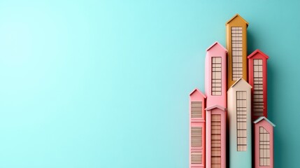 Pastel Miniature Cityscape on Light Blue Background