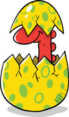Little dinosaur hatching out of yellow egg