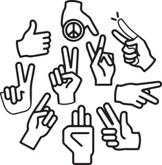Obraz premium Create a Vector line simple illustrations, hands and gesture in outline style, sticker gesture, print and poster design vector art silhouette with background.