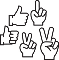 Create a Vector line simple illustrations, hands and gesture in outline style, sticker gesture, print and poster design vector art silhouette with background.
