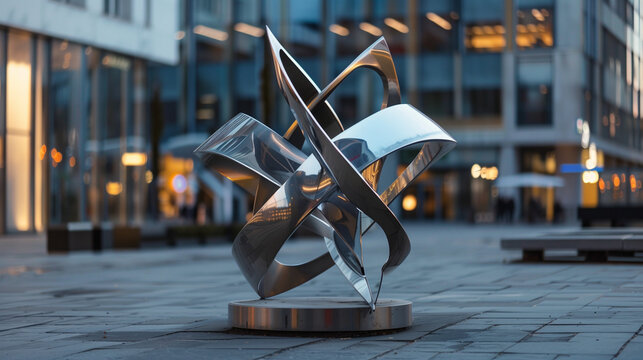 minimalist metal sculpture in a city square 