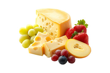cheese and fruit Isolated on White and Transparent Background PNG Image.