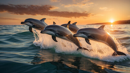 Obraz premium dolphins jumping in water