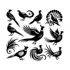 Naklejka premium pheasant bird set logo silhouette black color isolated white background 
