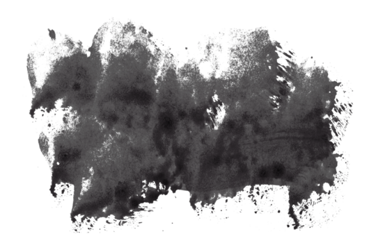 Bright black watercolor or ink stains with watercolor marks on transparent background.