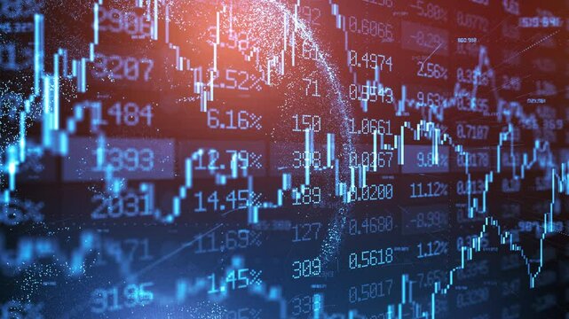 Stock market chart prices. Financial indexes candlestick graph. Investment analysis and currency exchange concept. Banks and global economy. Cryptocurrency and stocks trading