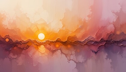 Sunset Landscape Abstract Warm Hues Ink Texture Painting