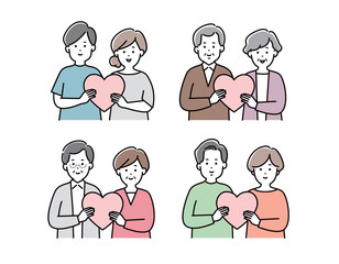 一緒にハートを持っているカップルのセット