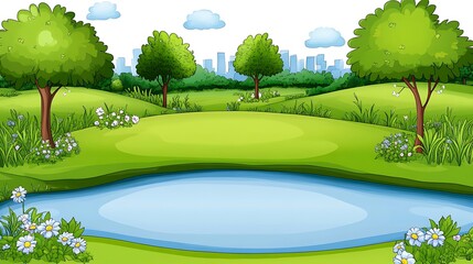 Obraz premium City Park Pond Landscape.