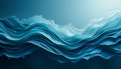 Abstract Teal Water Waves Layered Paper Design Serenity